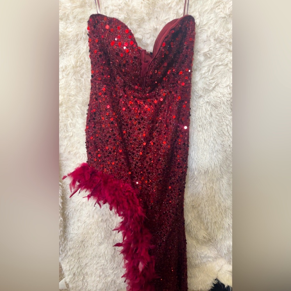 Gatsby Inspired Red Sequence Strapless, One Leg O… - image 1